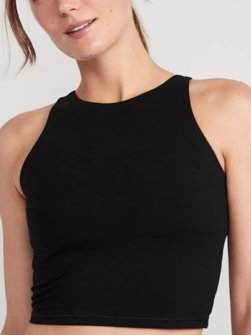 Women's Black High-Neck Crop Tank Top
